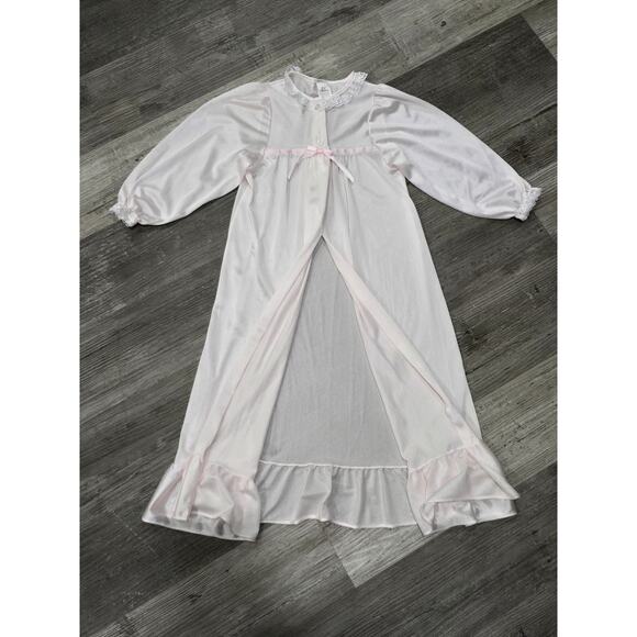 JC Collections Girls Pink Silk Nylon Long Sleeve Front Opening Pajama Night Gown - Picture 2 of 9